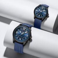NAVIFORCE NF9256 Silicone Strap Unique Standard Design High Quality Quartz Watch For Couple - Black & Navy Blue
